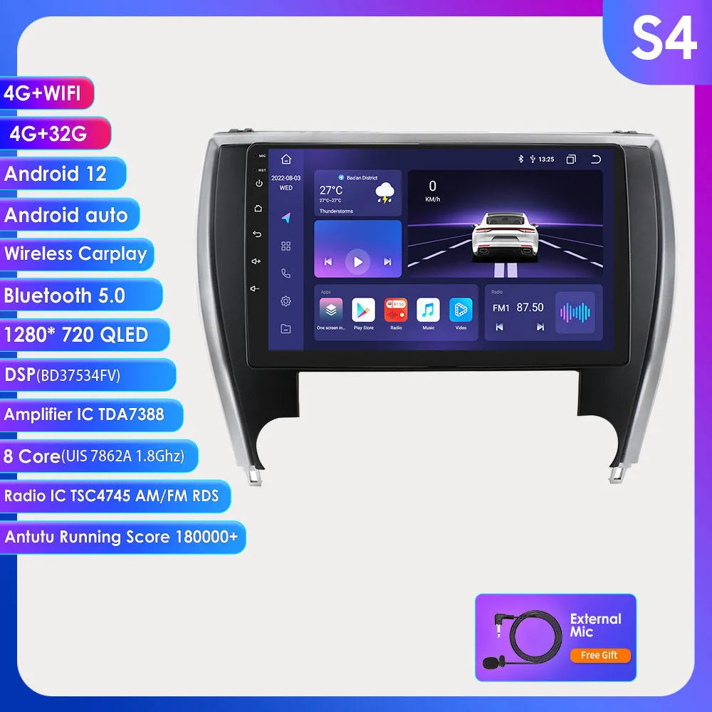 10-inch car navigation and MP5 system installed in Toyota Camry 2015 dashboard