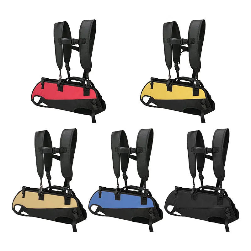 Multifunctional Oxford cloth pet backpack convertible to walking stretcher in black with khaki colour