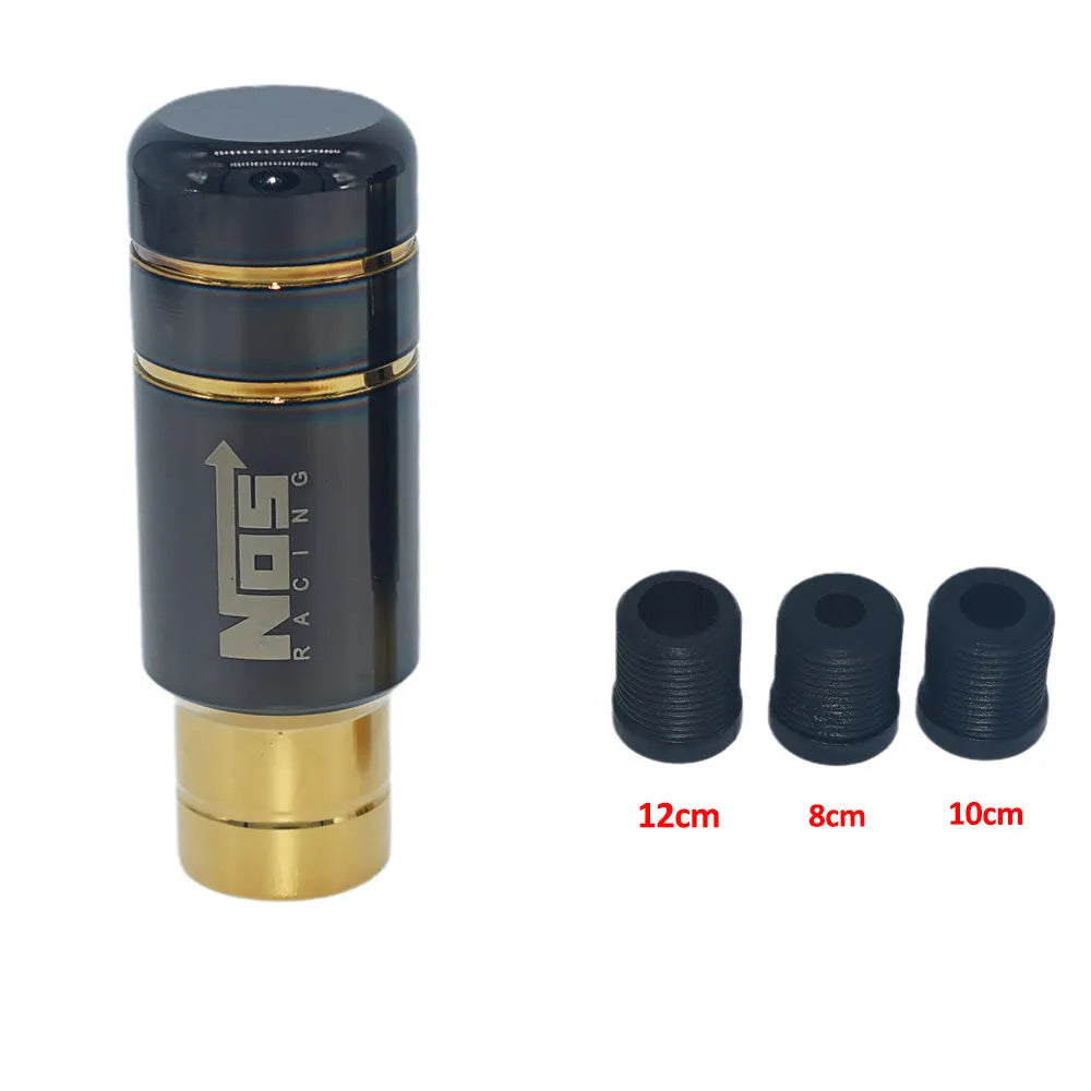 Roasted blue aluminium car gear shift knob with three black rubber fitting sleeves