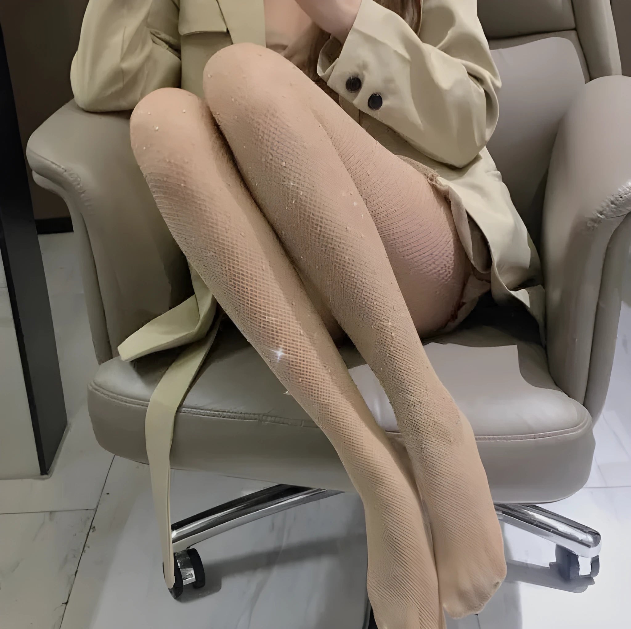 Women's nylon fishnet stockings with diamond mesh pattern in skin colour, black, or white