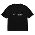 Black men's T-shirt with a 3D digital cartoon pattern, round neck, and short sleeves.