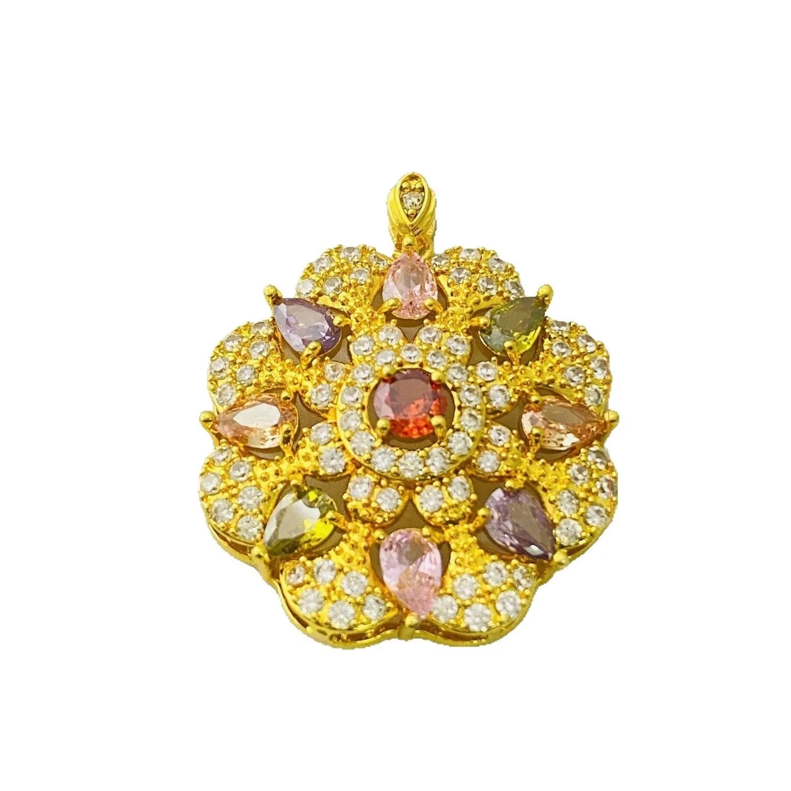 Women's zircon floral pendant necklace with electroplated finish in gold, champagne gold or platinum colour
