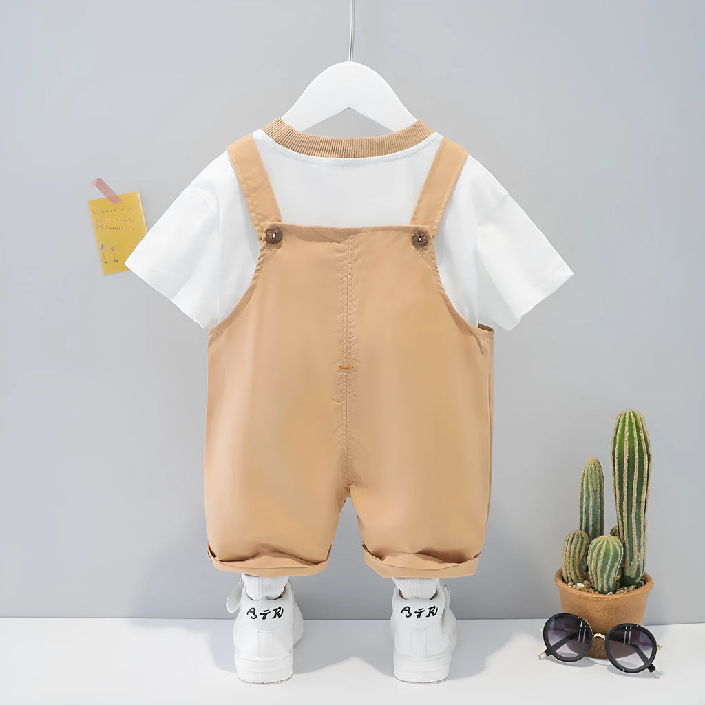 Baby summer cotton short sleeve overalls with cartoon print in pink size 80 cm