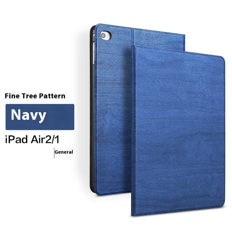 Sapphire blue imitation leather iPad protective cover with integrated sleep bracket stand.
