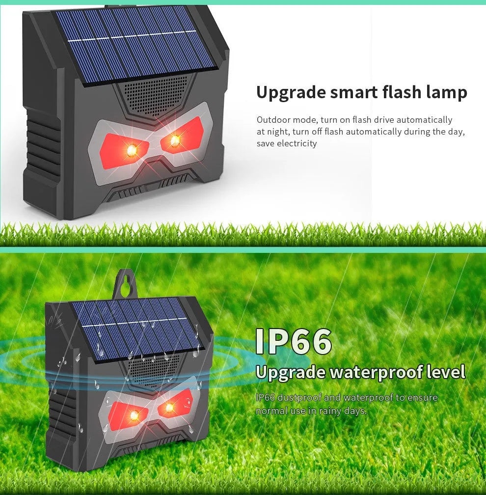 Black animal-shaped solar ultrasonic repeller for outdoor pest control