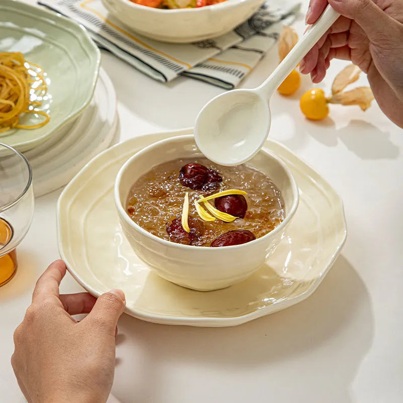 Seven-piece solid colour ceramic tableware set with modern Japanese style design