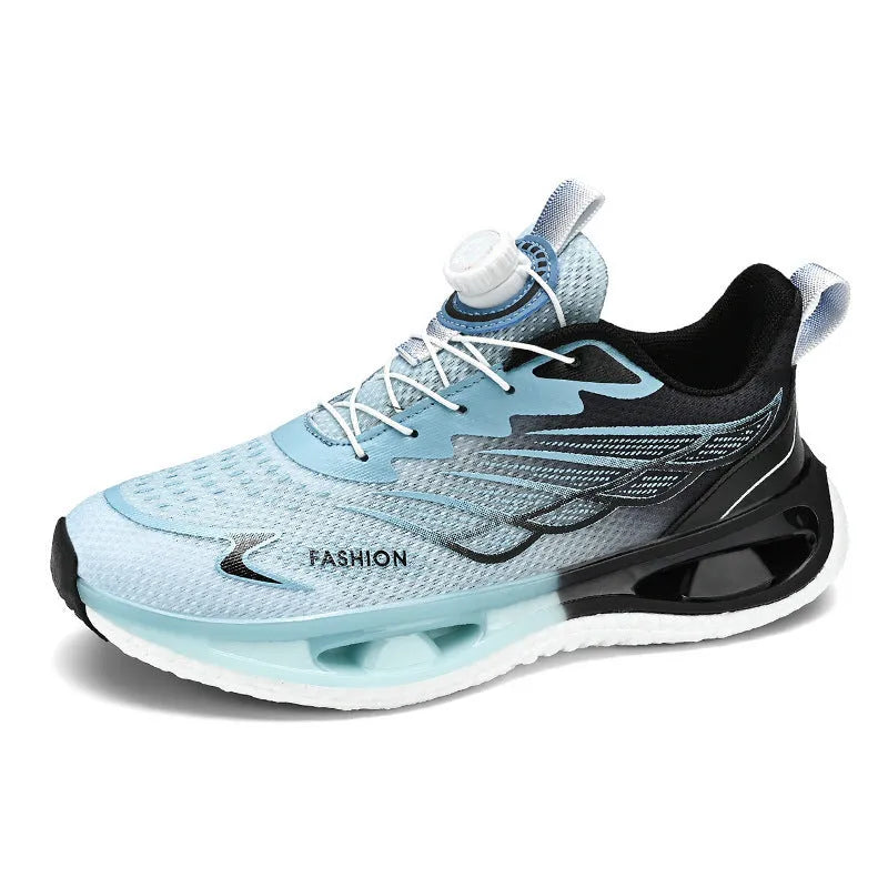 Youth low-top sneaker with shock absorption rotating button in black leather and mesh colour options