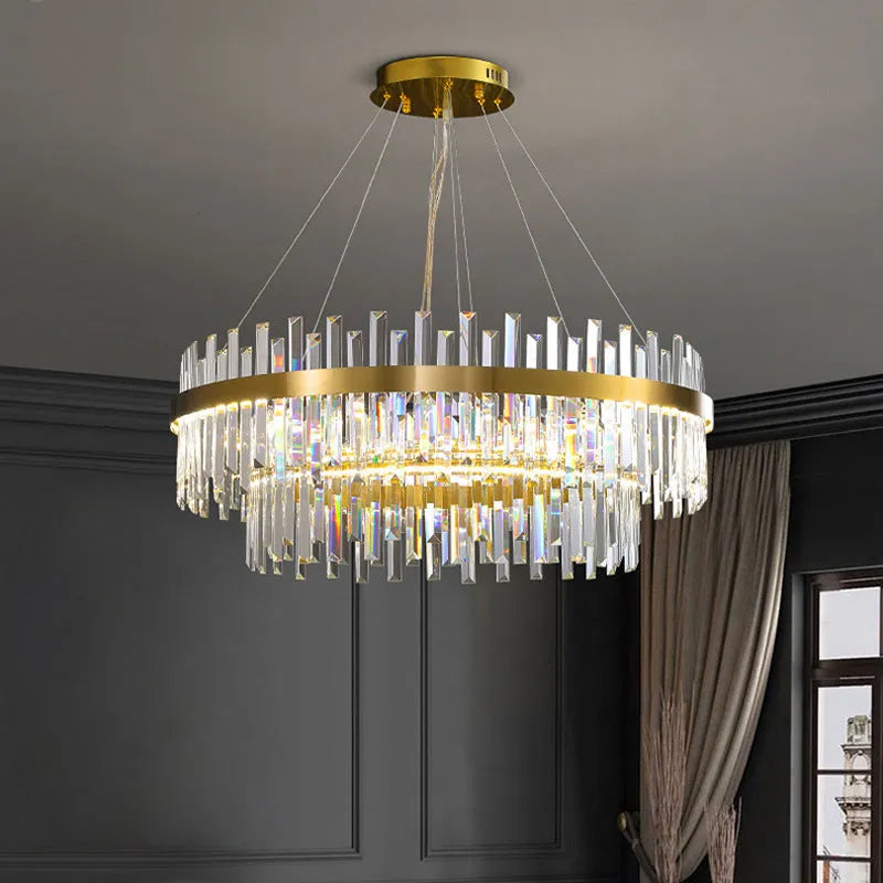 Adjustable height stainless steel LED crystal chandelier with multi-head fish-shaped design