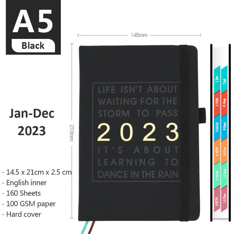 A5 business notebook with imitation leather cover in black, 100gsm paper pages