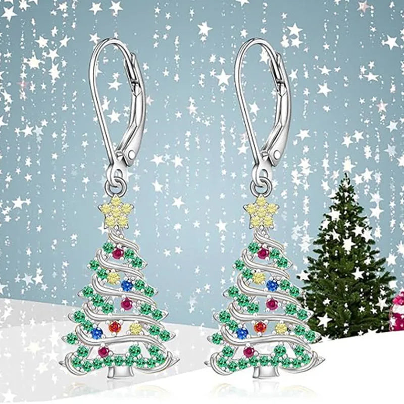 Star shaped Christmas tree earring pendant in white gold colour copper finish for women