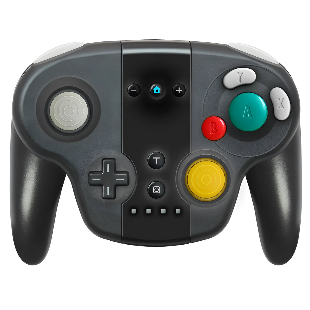 Black wireless gamepad controller with NFC for Nintendo Switch and Windows PC gaming