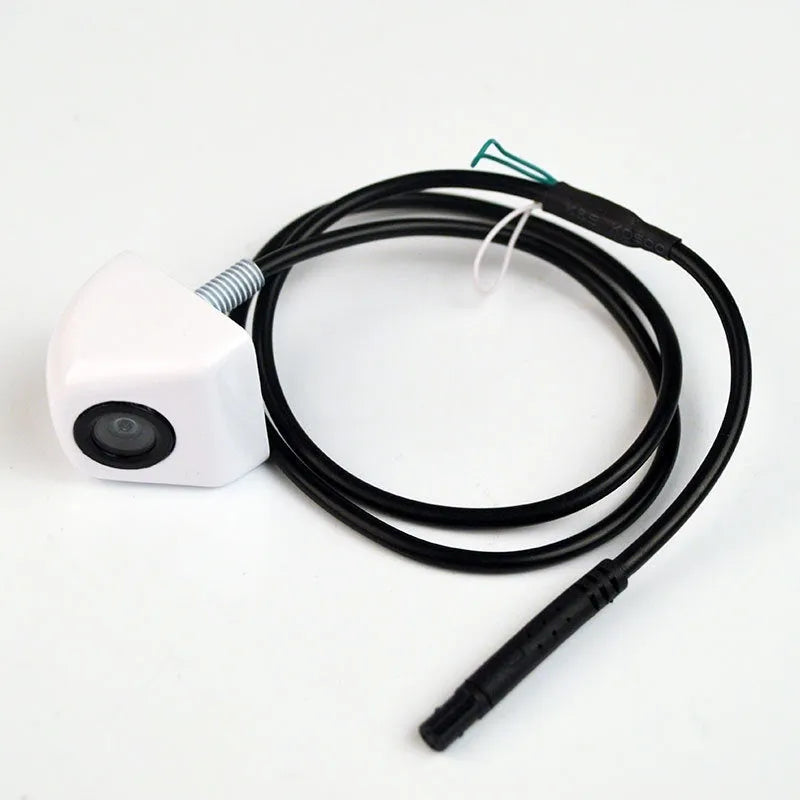 HD metal car reversing camera with screw plug-in connector in black, shown with cable and mounting screws.