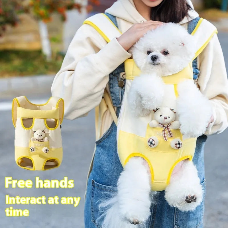 Soft canvas pet chest carrier bag with animal pattern in multiple colour and size options.