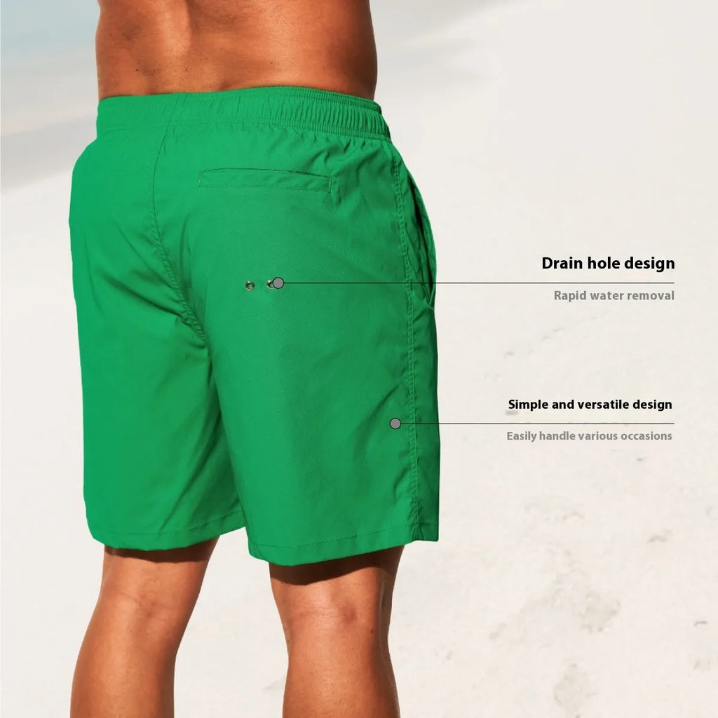 Men's solid colour quick-drying nylon sports shorts on a size chart