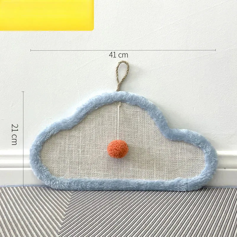 White natural sisal cat scratching mat with cartoon sleeping cat design