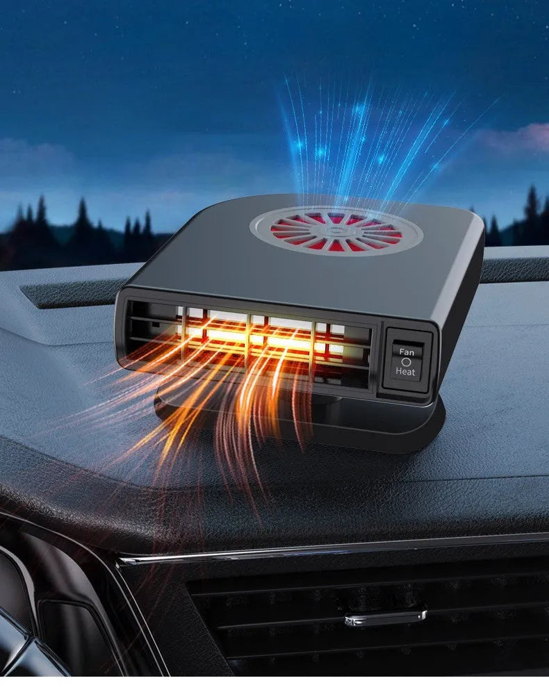 Black compact vehicle-mounted heater for car defrosting and defogging with 360-degree rotation