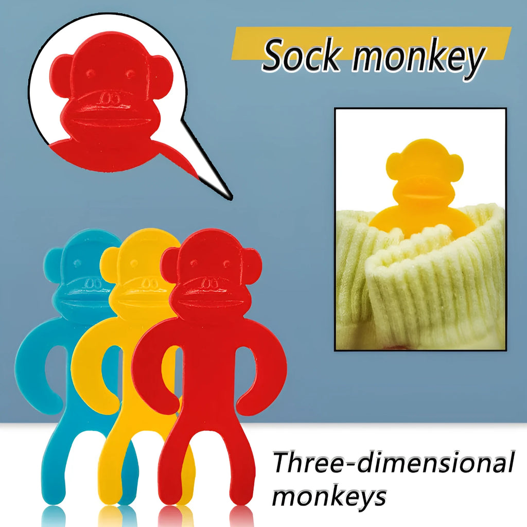 Plastic sock storage clips in blue, yellow, and red colours for laundry organisation