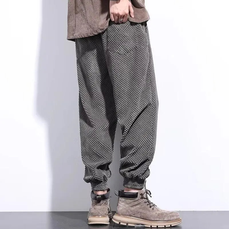 Men's ankle-tied casual sweatpants in black or grey straight-leg style
