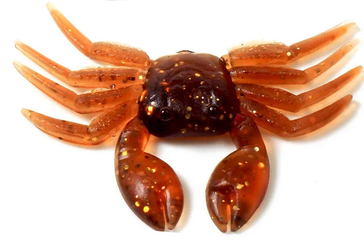 PVC soft crab fishing lure measuring 8cm in brown and red colour variations