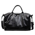 Large hand-carrying travel bag for women in black, capacity 36-55L, made from PU material with polyester lining
