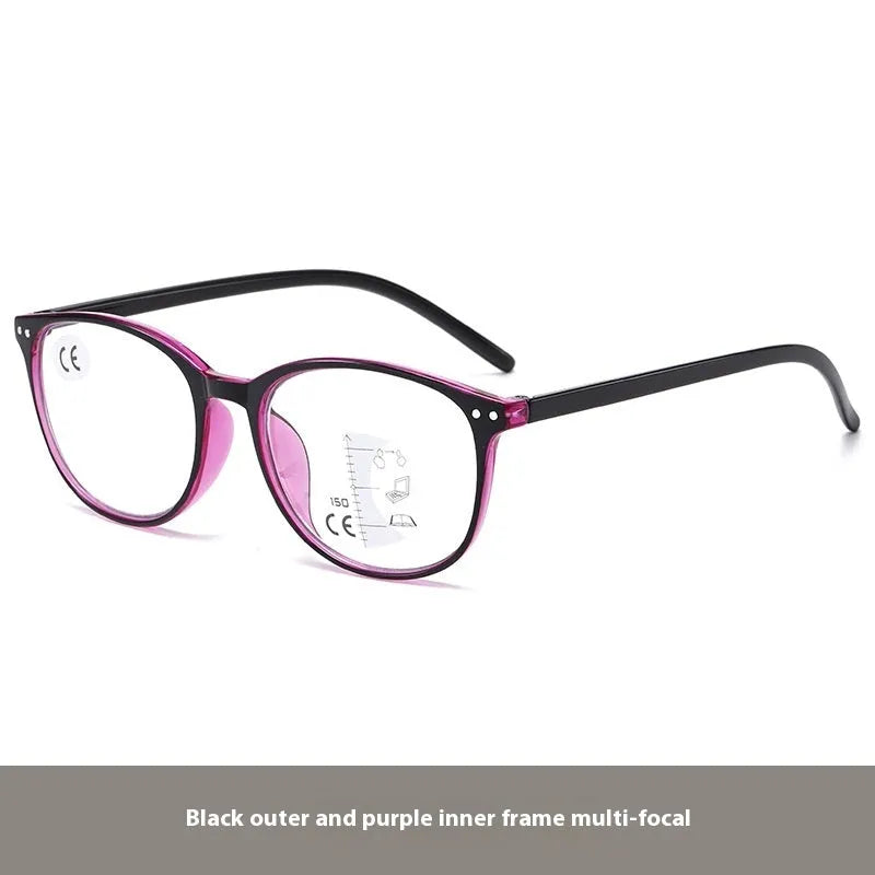 Women's ultra-light multi-focus presbyopic glasses with black frame and clear lenses