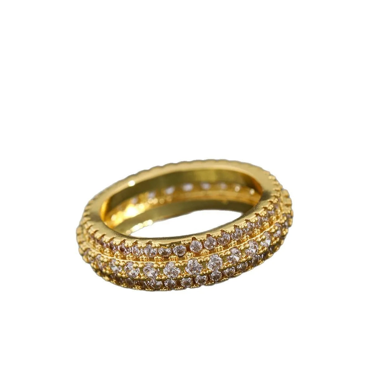 Geometric copper ring with triangular zircon stone inlay in white gold finish