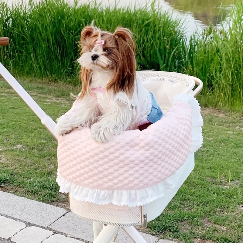 Pet stroller three-piece set with removable towel, cushion and pillow in pure cotton material
