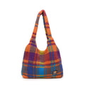 Women's plaid crossbody tote bag in soft plush material with dimensions 40x44x9cm