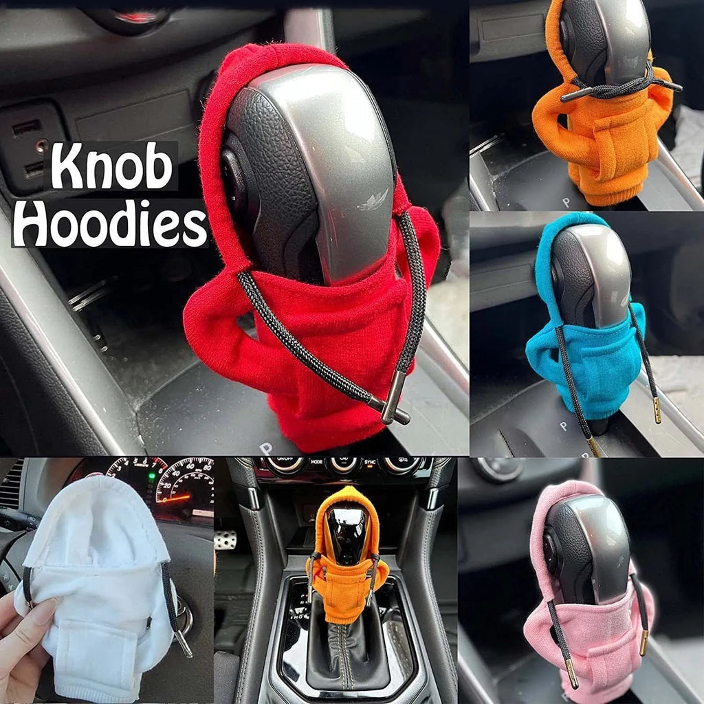 Gear shift knob hoodie cover in multiple colours showing 13x8cm cloth construction for manual and automatic cars
