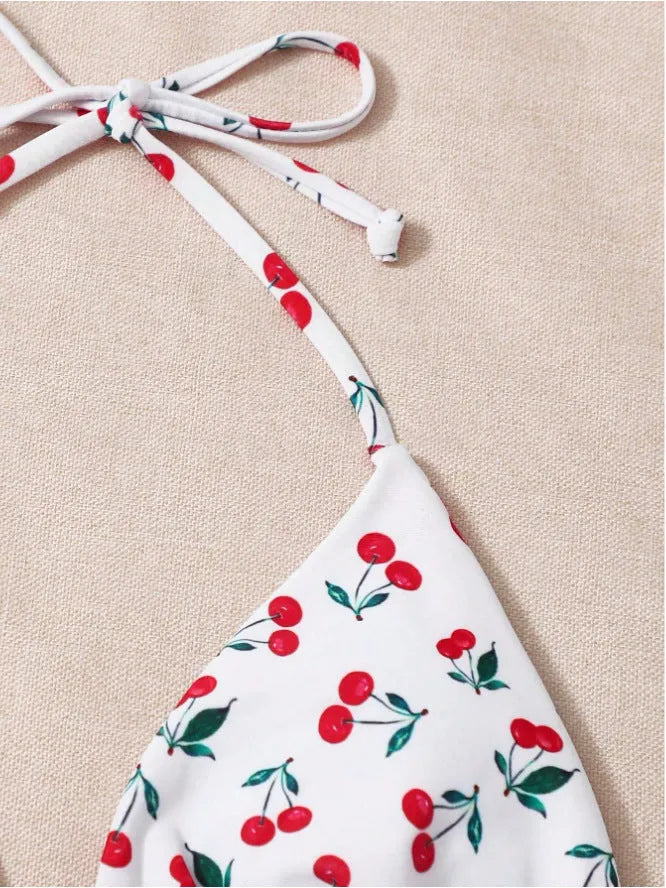 Holiday split halter bikini set in solid colour with nylon lining, backless design, size L