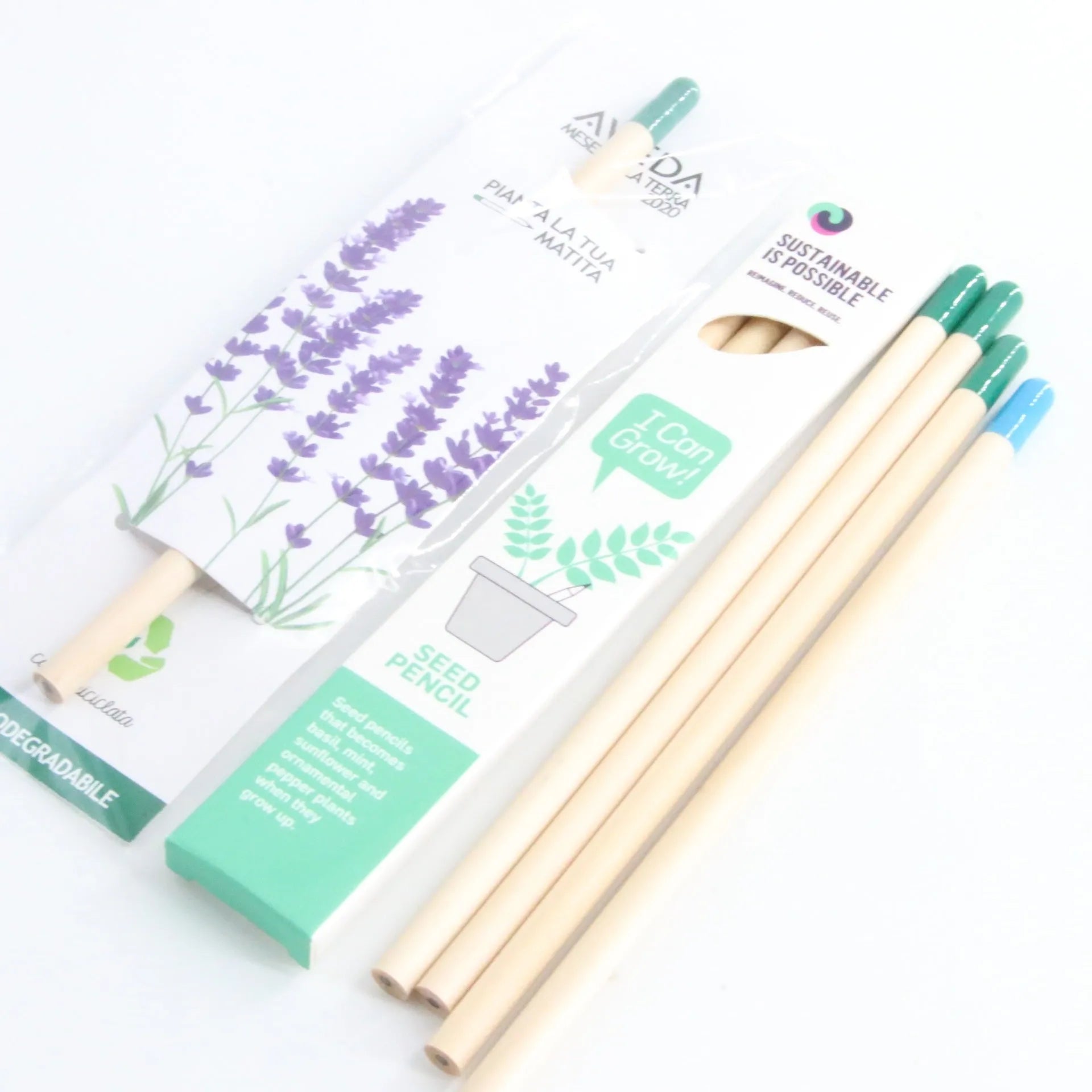 Seed pencil HB refill with degradable capsule containing plant seeds in multiple colours