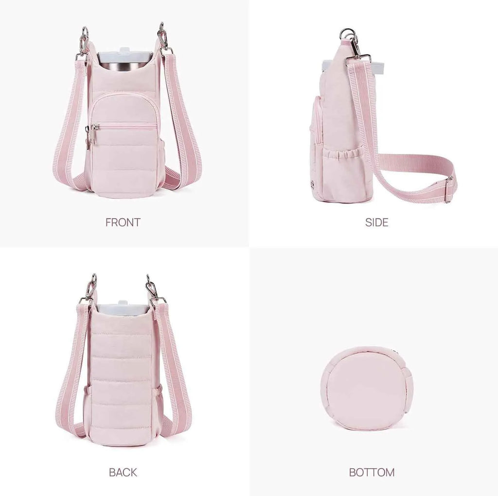 Cloth bicycle water bottle bag in black, pink and beige colours