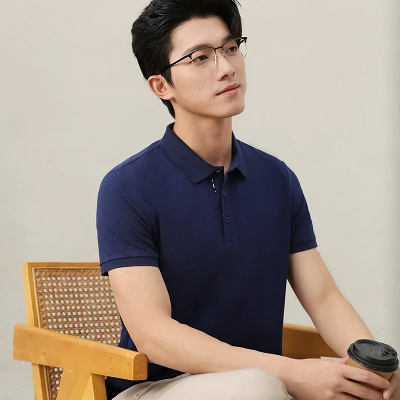 Cotton blend ice silk solid colour short sleeve polo shirt for catering work, nine colours available