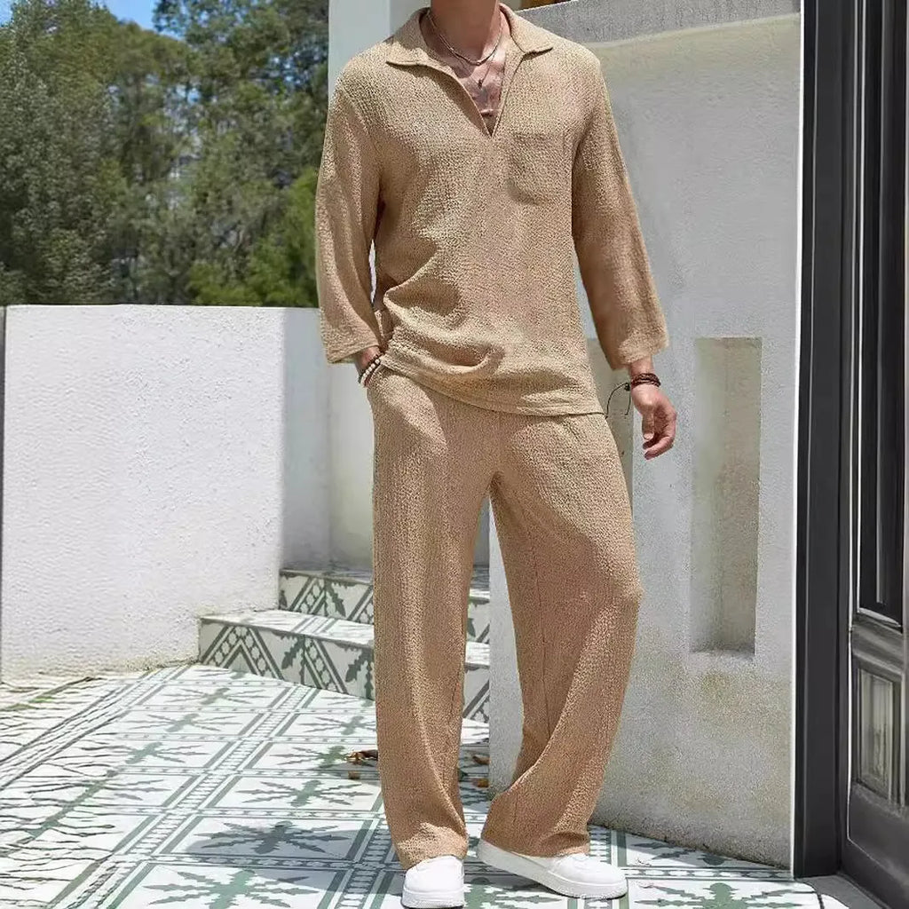 Men's casual shirt trousers set in lake blue colour with shirt jacket and matching trousers