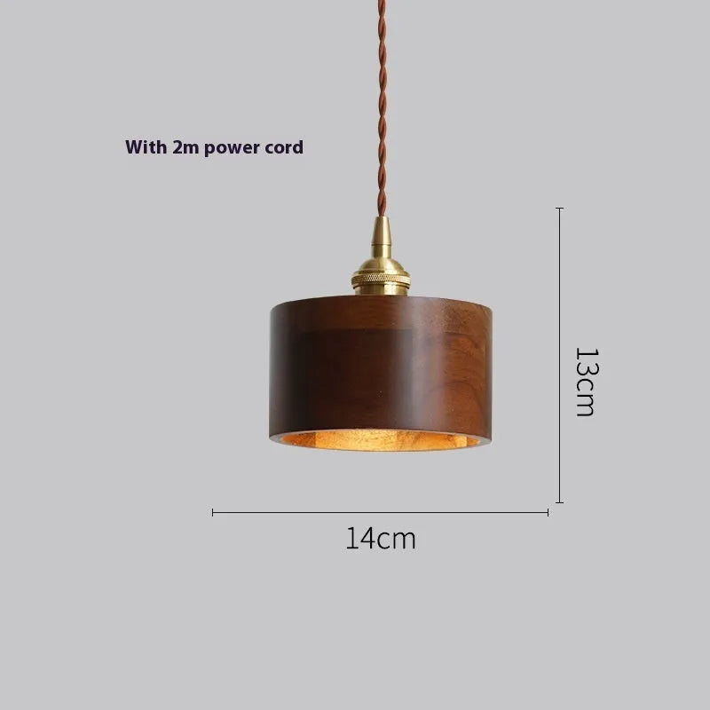 Black walnut single-head droplight chandelier with copper wood art construction.