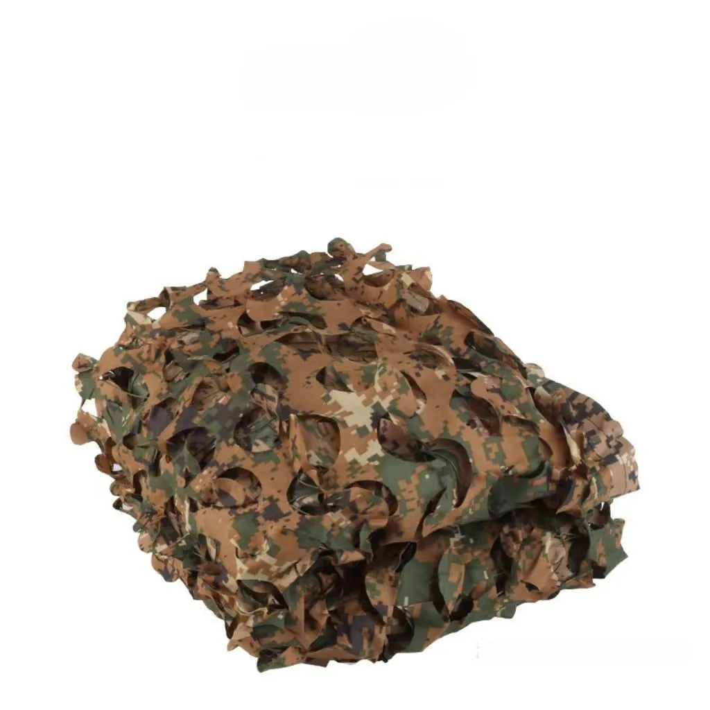 Green camouflage net cover with UV protection shown in desert camouflage pattern for outdoor use