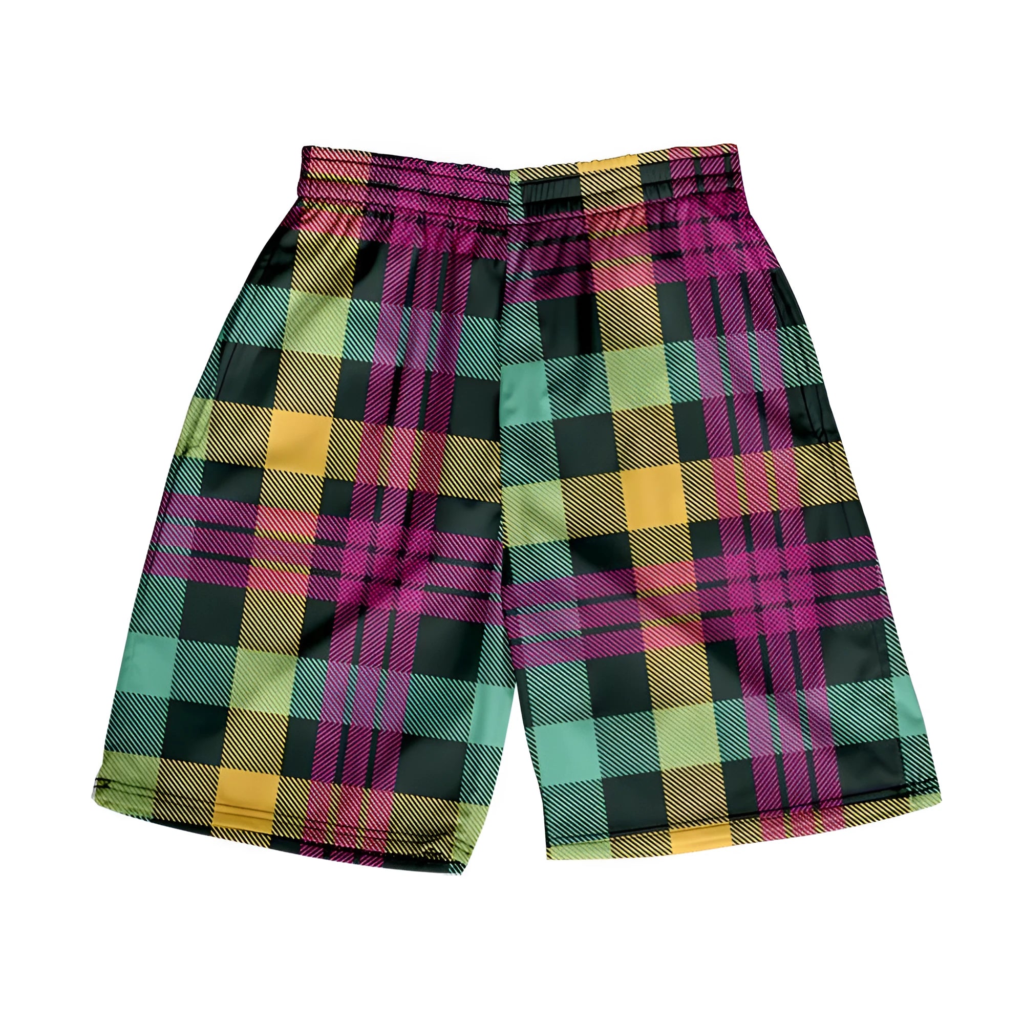 Men's plaid casual shorts with elastic waistband in straight cut design
