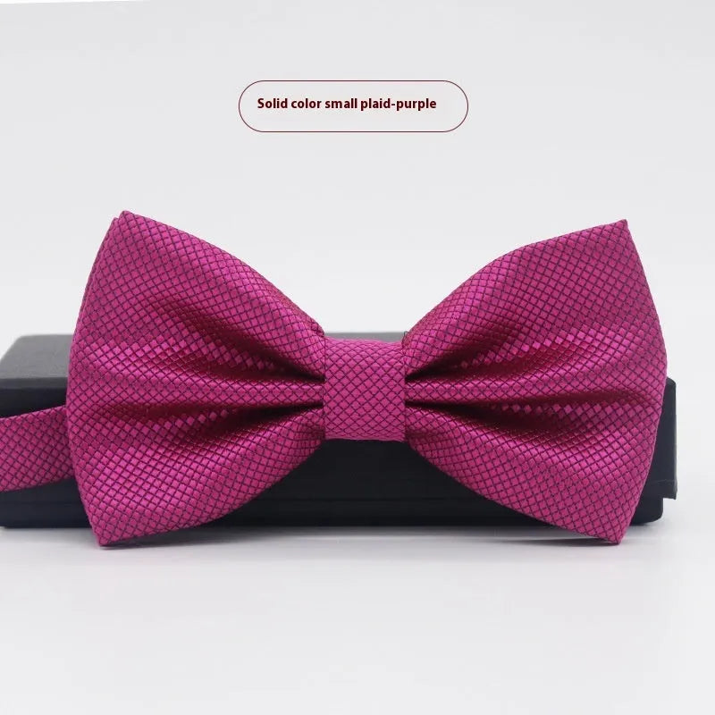 Flat head style bow tie in small plaid pattern measuring 12x6cm for formal wedding and business wear