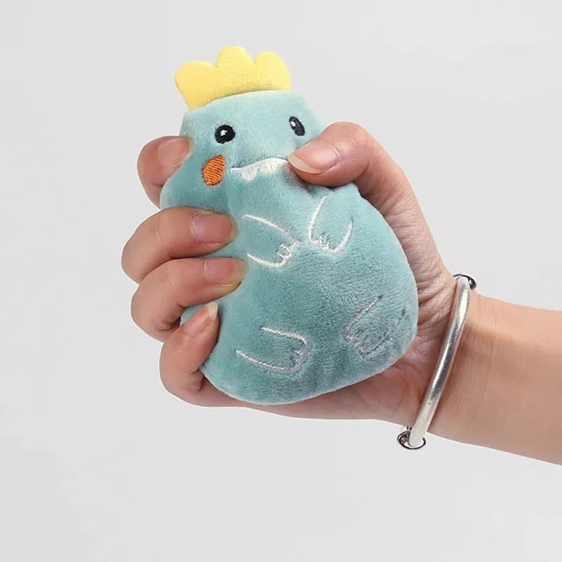 Small plush catnip toy with a squeaker for cats to chew and bite, shown in assorted colours.