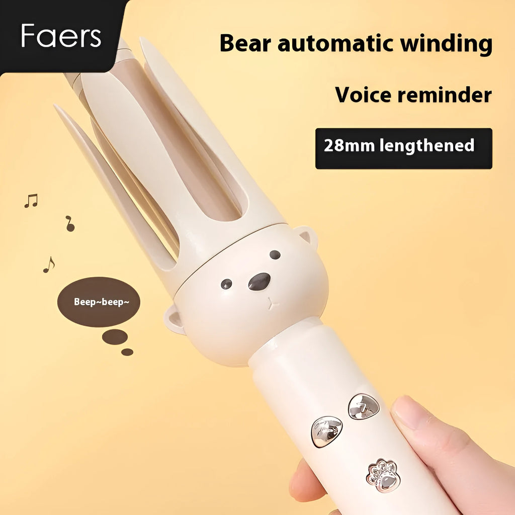 Beige anion automatic hair curler with styling stick on white background