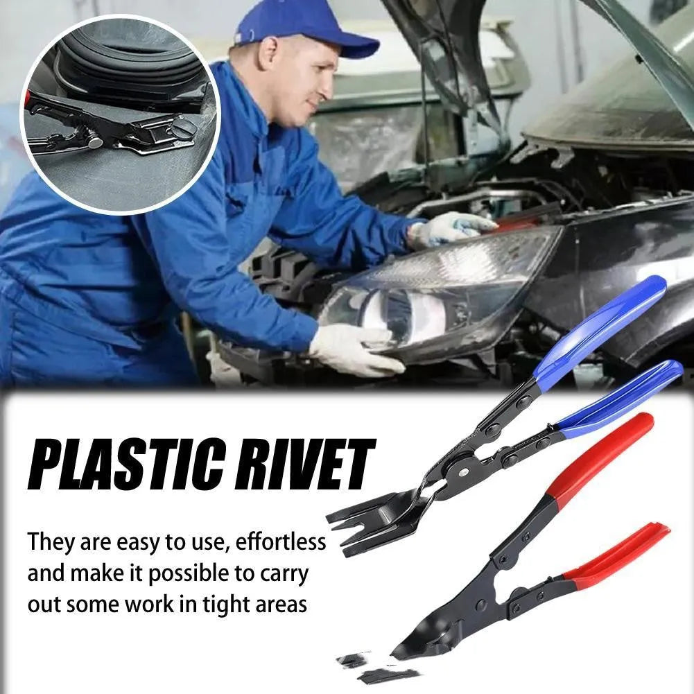 Blue handled car clamp removal pliers with 240mm steel construction for automotive interior repair