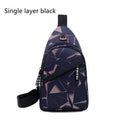 Men's blue crossbody sling bag with earphone hole showing square shape and strap