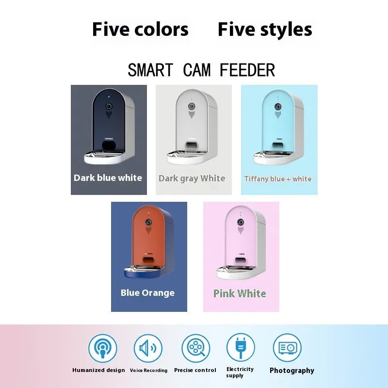 Automatic pet feeder with remote monitoring in five colour options