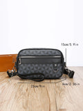 Men's black casual shoulder messenger bag with geometric pattern, shown with handheld top handle and adjustable shoulder strap.