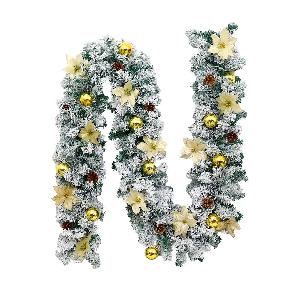 Christmas Rattan Garland Flocking Decoration in American style with PVC construction
