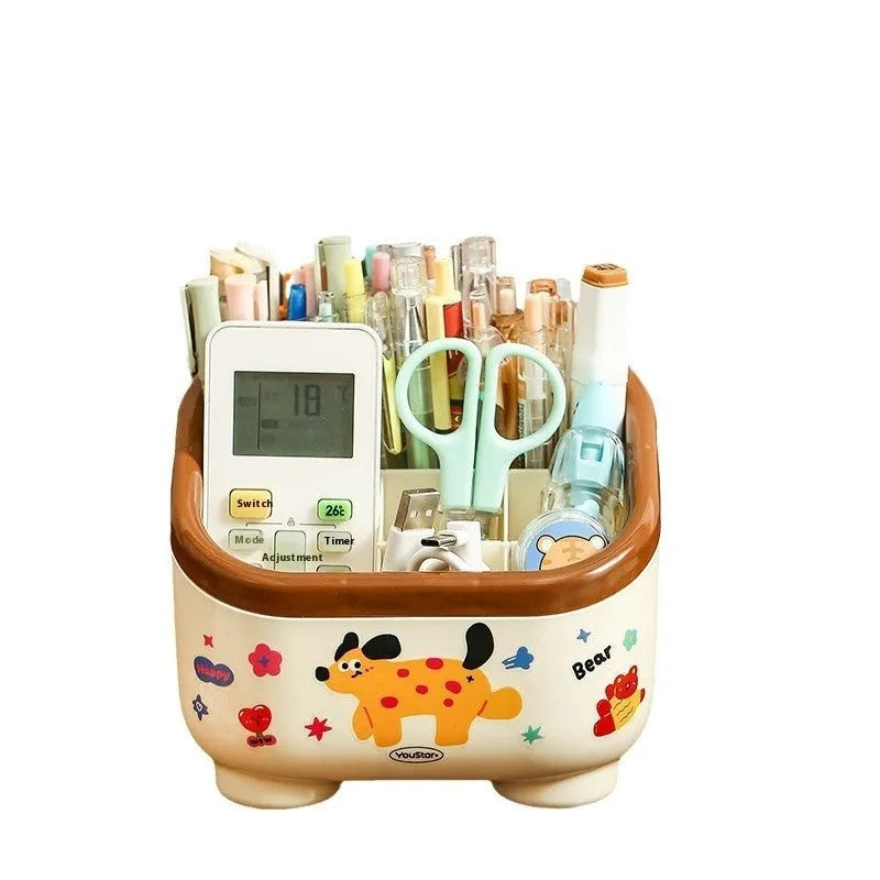 Cartoon style plastic desktop storage organiser with 2L capacity and grid compartments