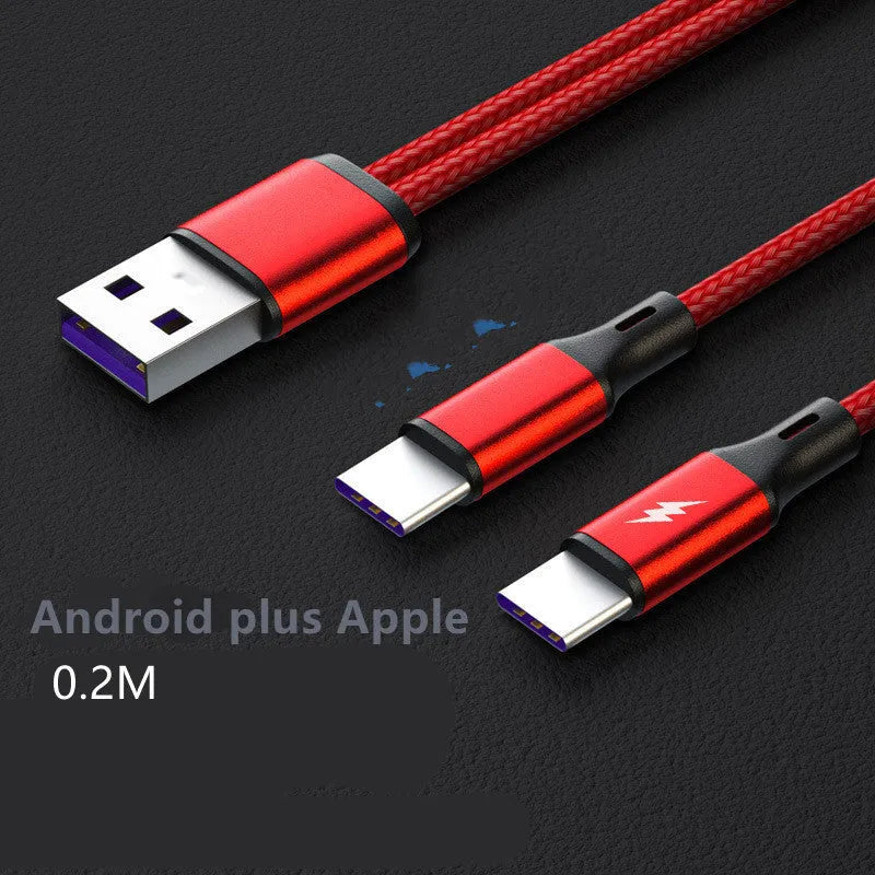 Braided dual-head Android fast charging cable with black or red options in 0.2m and 1.2m lengths
