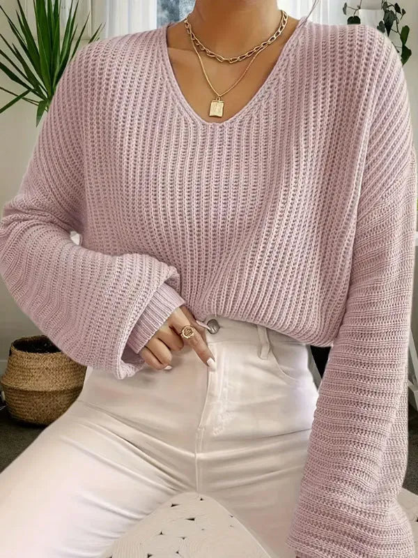 Women's solid colour long sleeve polyester pullover top in loose casual fit