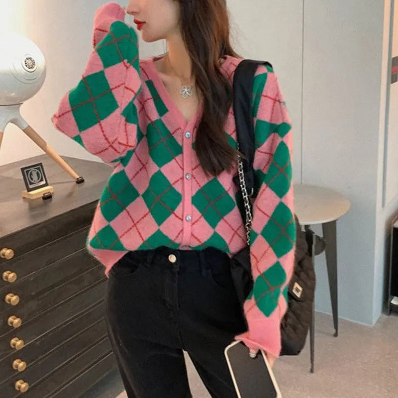 Japanese Korean style casual cardigan in acrylic knit fabric showing macaron colour options