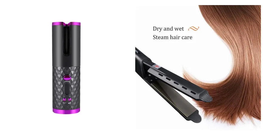 Portable wireless USB charging mini curling iron in white colour with gold ceramic barrel